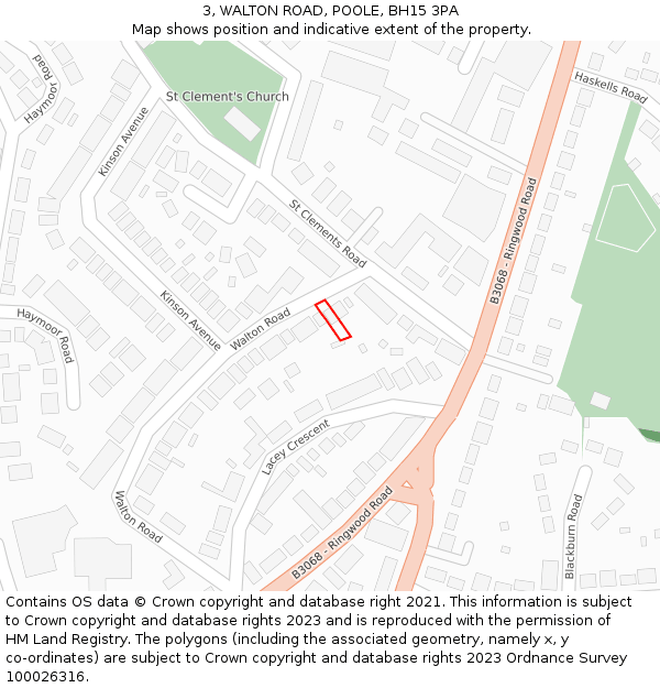 3, WALTON ROAD, POOLE, BH15 3PA: Location map and indicative extent of plot