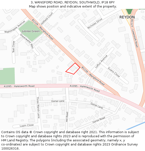 3, WANGFORD ROAD, REYDON, SOUTHWOLD, IP18 6PY: Location map and indicative extent of plot