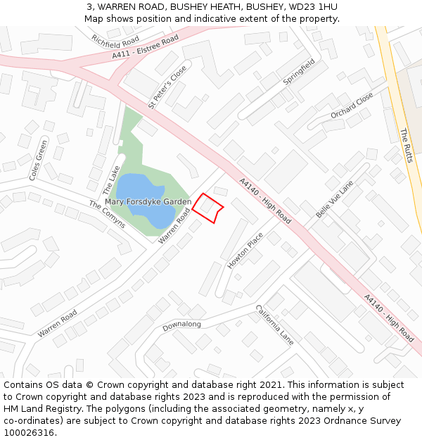 3, WARREN ROAD, BUSHEY HEATH, BUSHEY, WD23 1HU: Location map and indicative extent of plot