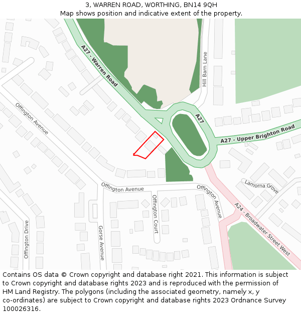 3, WARREN ROAD, WORTHING, BN14 9QH: Location map and indicative extent of plot