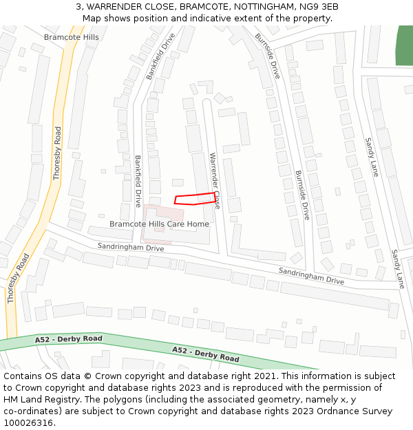 3, WARRENDER CLOSE, BRAMCOTE, NOTTINGHAM, NG9 3EB: Location map and indicative extent of plot