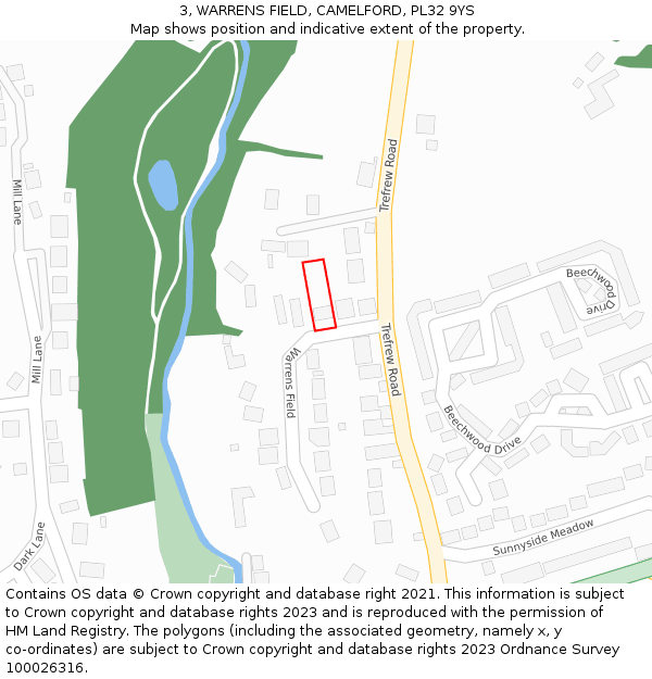 3, WARRENS FIELD, CAMELFORD, PL32 9YS: Location map and indicative extent of plot
