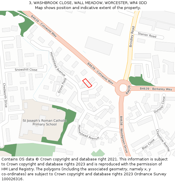 3, WASHBROOK CLOSE, WALL MEADOW, WORCESTER, WR4 0DD: Location map and indicative extent of plot