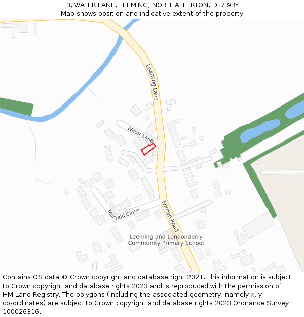 3, WATER LANE, LEEMING, NORTHALLERTON, DL7 9RY: Location map and indicative extent of plot