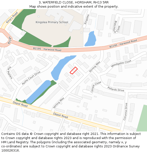 3, WATERFIELD CLOSE, HORSHAM, RH13 5RR: Location map and indicative extent of plot