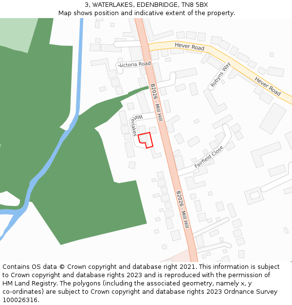 3, WATERLAKES, EDENBRIDGE, TN8 5BX: Location map and indicative extent of plot