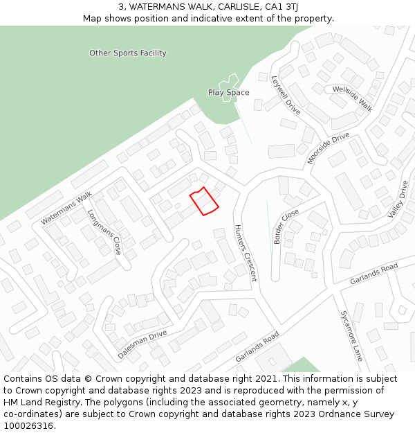 3, WATERMANS WALK, CARLISLE, CA1 3TJ: Location map and indicative extent of plot