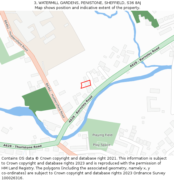 3, WATERMILL GARDENS, PENISTONE, SHEFFIELD, S36 8AJ: Location map and indicative extent of plot