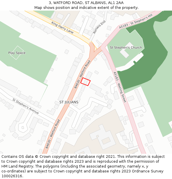 3, WATFORD ROAD, ST ALBANS, AL1 2AA: Location map and indicative extent of plot