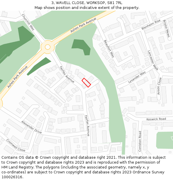 3, WAVELL CLOSE, WORKSOP, S81 7RL: Location map and indicative extent of plot