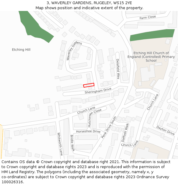 3, WAVERLEY GARDENS, RUGELEY, WS15 2YE: Location map and indicative extent of plot