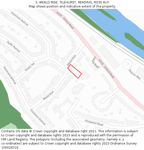 3, WEALD RISE, TILEHURST, READING, RG30 6UY: Location map and indicative extent of plot