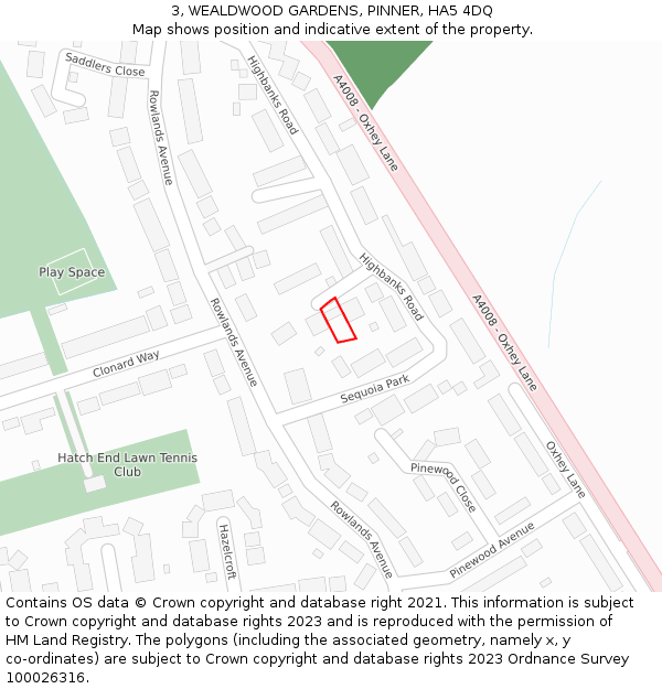 3, WEALDWOOD GARDENS, PINNER, HA5 4DQ: Location map and indicative extent of plot