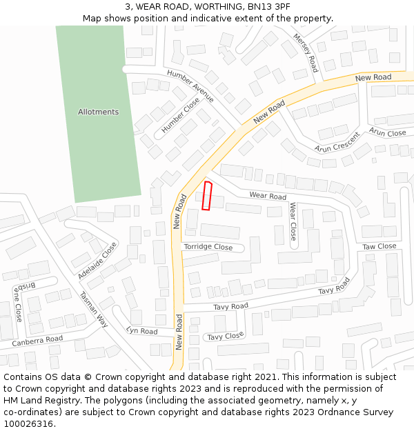 3, WEAR ROAD, WORTHING, BN13 3PF: Location map and indicative extent of plot