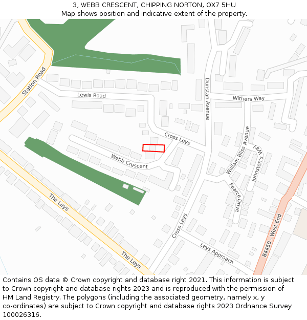 3, WEBB CRESCENT, CHIPPING NORTON, OX7 5HU: Location map and indicative extent of plot