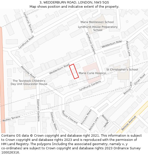 3, WEDDERBURN ROAD, LONDON, NW3 5QS: Location map and indicative extent of plot