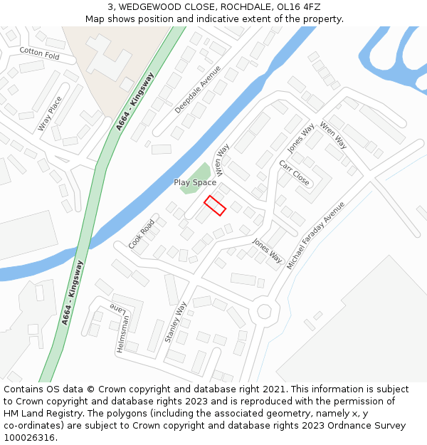 3, WEDGEWOOD CLOSE, ROCHDALE, OL16 4FZ: Location map and indicative extent of plot