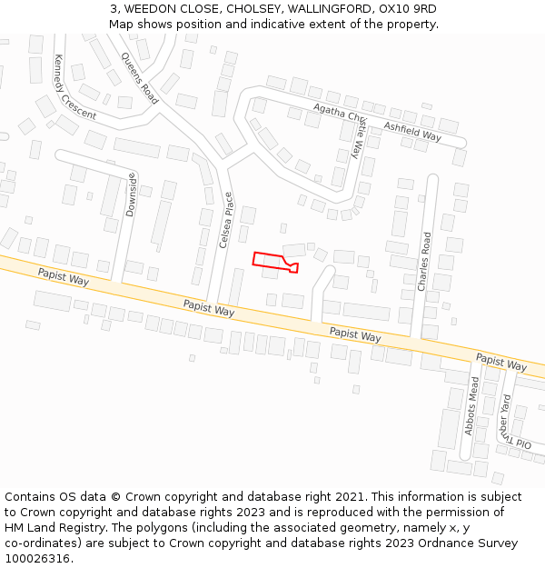3, WEEDON CLOSE, CHOLSEY, WALLINGFORD, OX10 9RD: Location map and indicative extent of plot