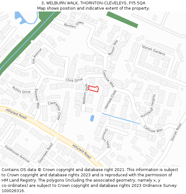 3, WELBURN WALK, THORNTON-CLEVELEYS, FY5 5QA: Location map and indicative extent of plot