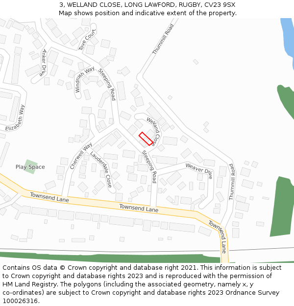 3, WELLAND CLOSE, LONG LAWFORD, RUGBY, CV23 9SX: Location map and indicative extent of plot