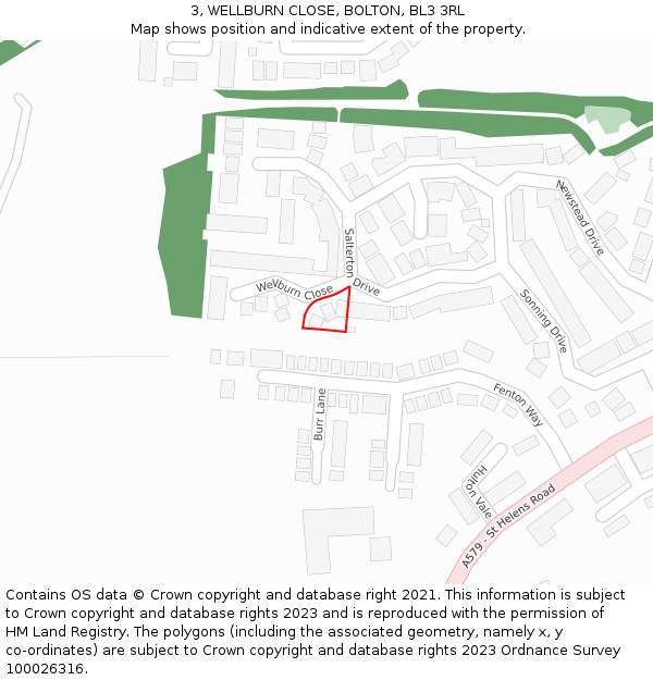 3, WELLBURN CLOSE, BOLTON, BL3 3RL: Location map and indicative extent of plot