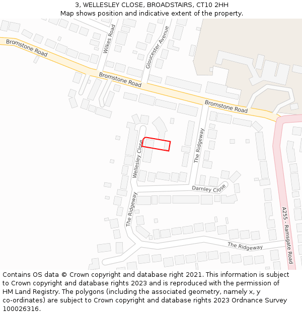 3, WELLESLEY CLOSE, BROADSTAIRS, CT10 2HH: Location map and indicative extent of plot