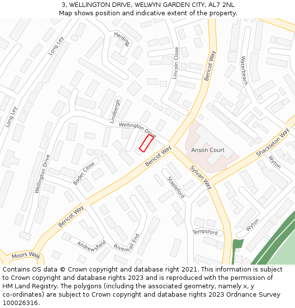 3, WELLINGTON DRIVE, WELWYN GARDEN CITY, AL7 2NL: Location map and indicative extent of plot