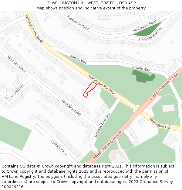 3, WELLINGTON HILL WEST, BRISTOL, BS9 4SP: Location map and indicative extent of plot