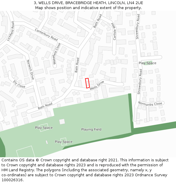 3, WELLS DRIVE, BRACEBRIDGE HEATH, LINCOLN, LN4 2UE: Location map and indicative extent of plot