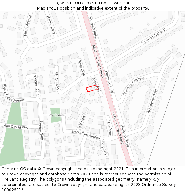 3, WENT FOLD, PONTEFRACT, WF8 3RE: Location map and indicative extent of plot
