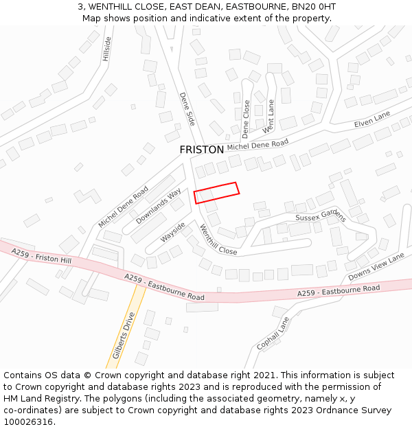 3, WENTHILL CLOSE, EAST DEAN, EASTBOURNE, BN20 0HT: Location map and indicative extent of plot