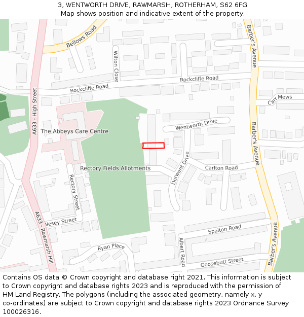3, WENTWORTH DRIVE, RAWMARSH, ROTHERHAM, S62 6FG: Location map and indicative extent of plot