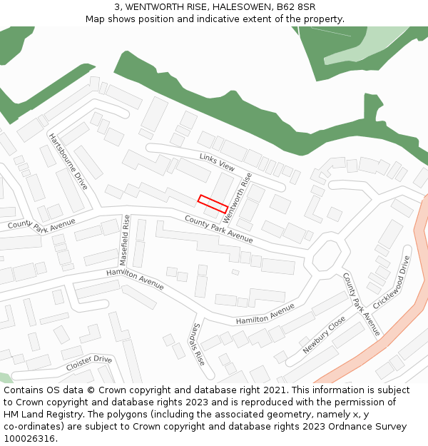 3, WENTWORTH RISE, HALESOWEN, B62 8SR: Location map and indicative extent of plot