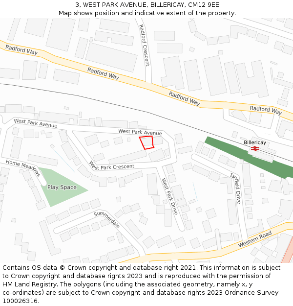 3, WEST PARK AVENUE, BILLERICAY, CM12 9EE: Location map and indicative extent of plot