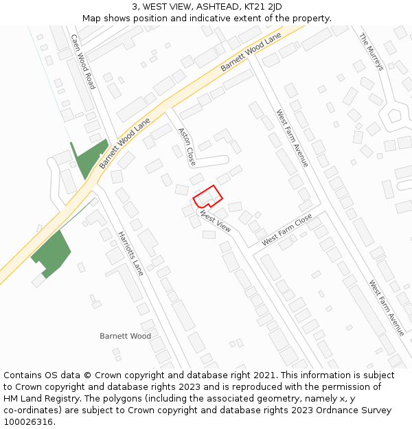3, WEST VIEW, ASHTEAD, KT21 2JD: Location map and indicative extent of plot