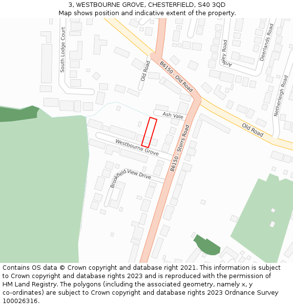 3, WESTBOURNE GROVE, CHESTERFIELD, S40 3QD: Location map and indicative extent of plot