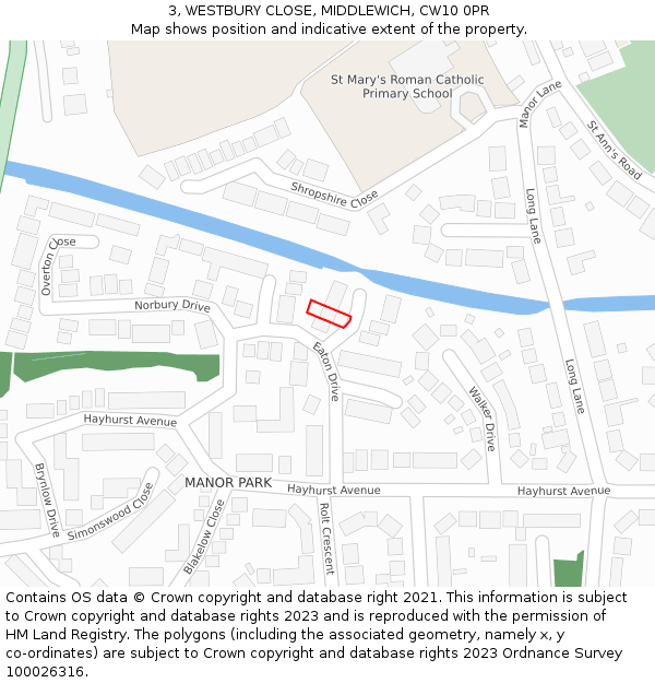 3, WESTBURY CLOSE, MIDDLEWICH, CW10 0PR: Location map and indicative extent of plot