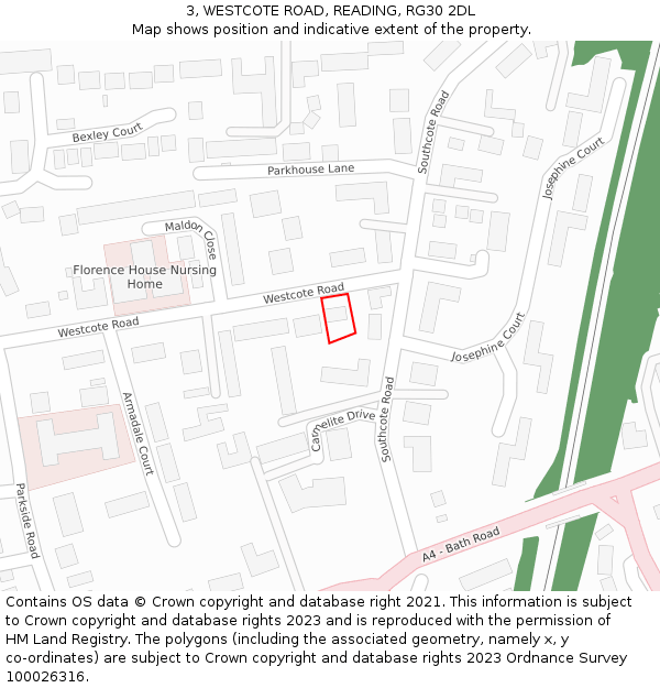 3, WESTCOTE ROAD, READING, RG30 2DL: Location map and indicative extent of plot