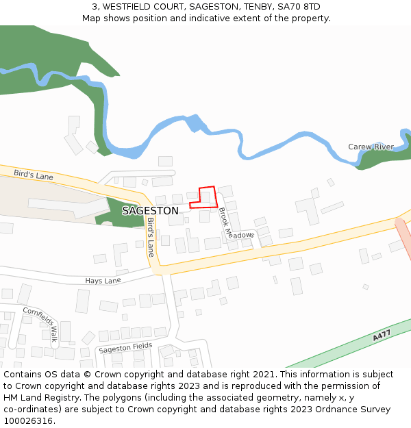3, WESTFIELD COURT, SAGESTON, TENBY, SA70 8TD: Location map and indicative extent of plot