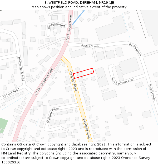 3, WESTFIELD ROAD, DEREHAM, NR19 1JB: Location map and indicative extent of plot