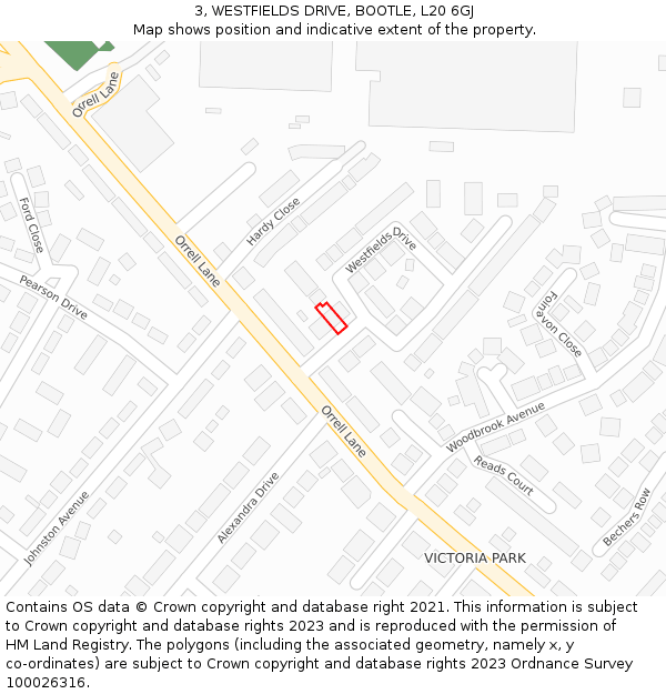 3, WESTFIELDS DRIVE, BOOTLE, L20 6GJ: Location map and indicative extent of plot
