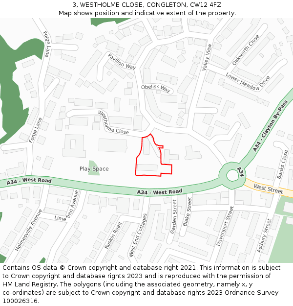3, WESTHOLME CLOSE, CONGLETON, CW12 4FZ: Location map and indicative extent of plot
