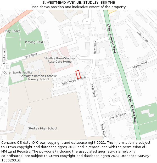 3, WESTMEAD AVENUE, STUDLEY, B80 7NB: Location map and indicative extent of plot