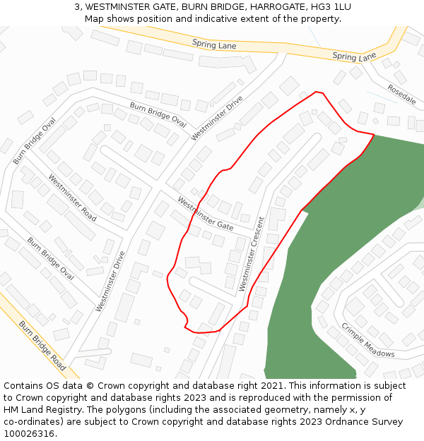3, WESTMINSTER GATE, BURN BRIDGE, HARROGATE, HG3 1LU: Location map and indicative extent of plot