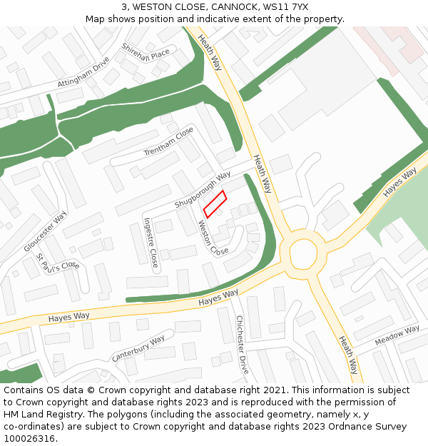 3, WESTON CLOSE, CANNOCK, WS11 7YX: Location map and indicative extent of plot