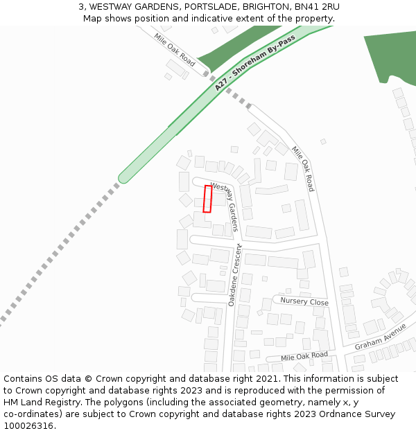 3, WESTWAY GARDENS, PORTSLADE, BRIGHTON, BN41 2RU: Location map and indicative extent of plot