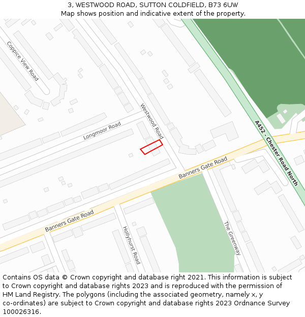 3, WESTWOOD ROAD, SUTTON COLDFIELD, B73 6UW: Location map and indicative extent of plot