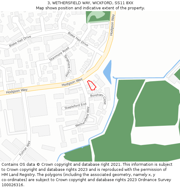 3, WETHERSFIELD WAY, WICKFORD, SS11 8XX: Location map and indicative extent of plot