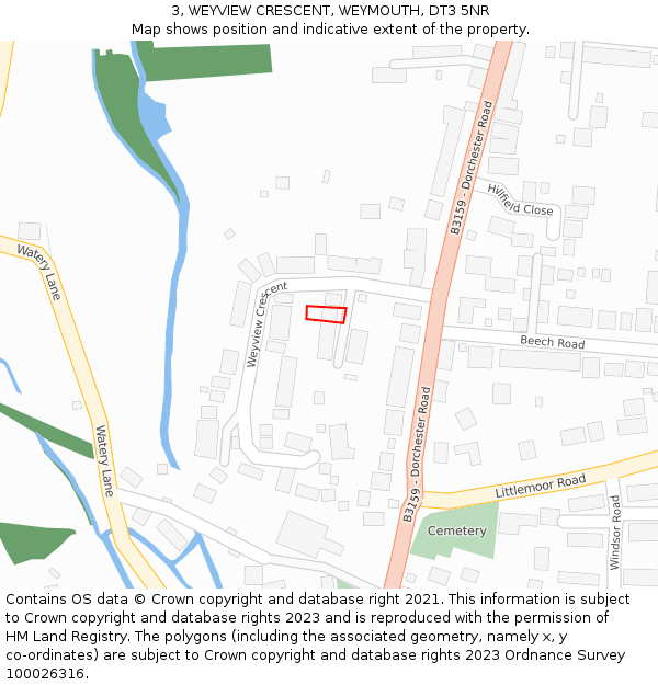 3, WEYVIEW CRESCENT, WEYMOUTH, DT3 5NR: Location map and indicative extent of plot