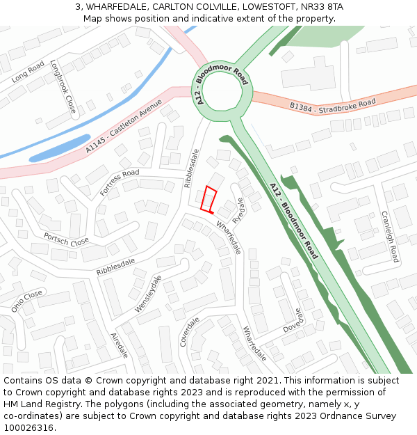 3, WHARFEDALE, CARLTON COLVILLE, LOWESTOFT, NR33 8TA: Location map and indicative extent of plot